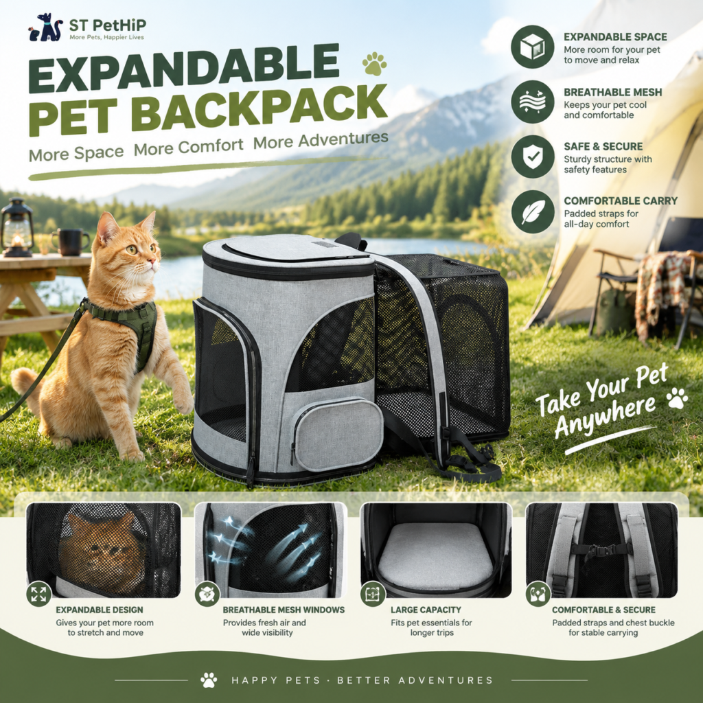 Expandable Pet Backpack & Breathable Cat Carrier