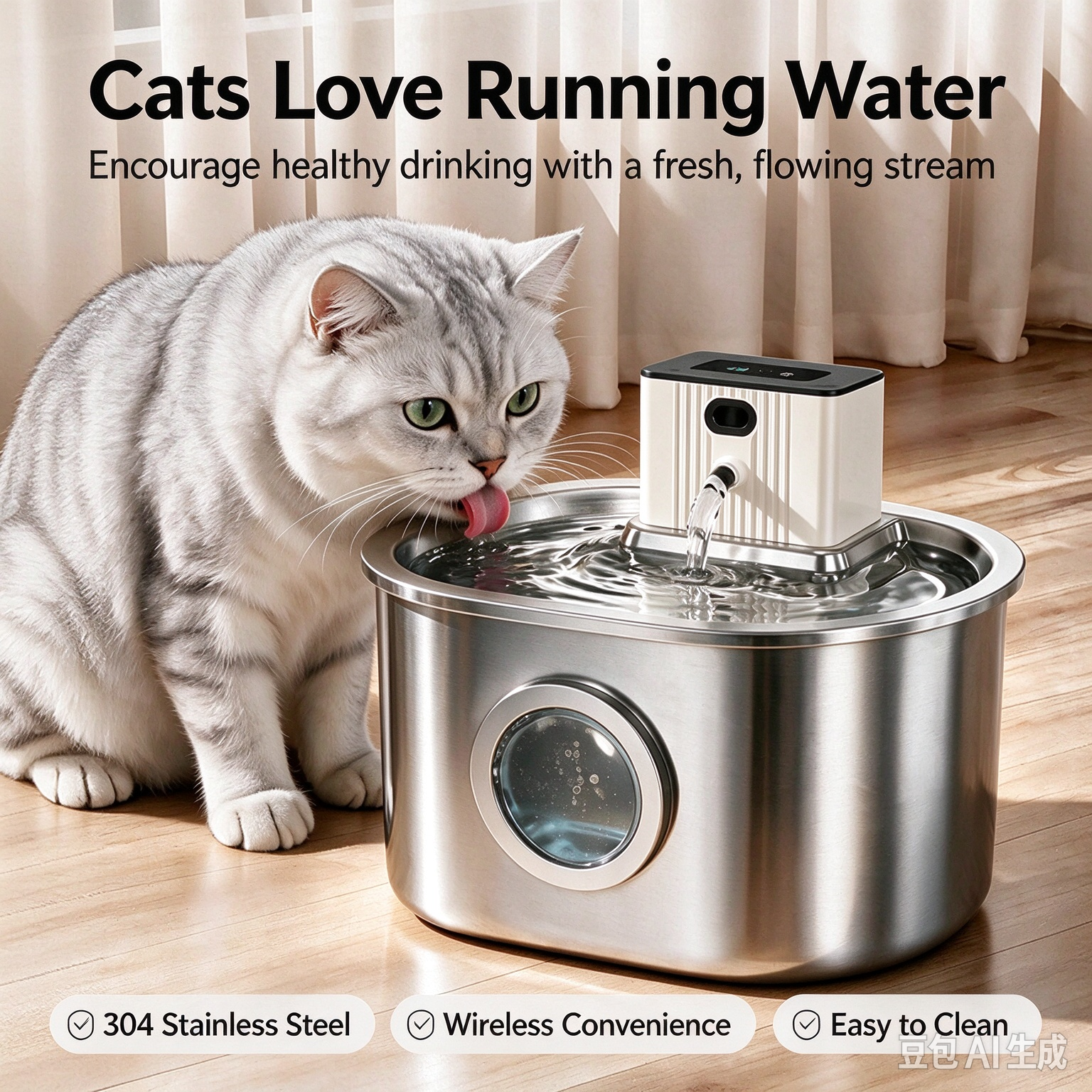 New Stainless Steel Smart Rechargeable Pet Water Fountain – Automatic Circulating Filtered Flowing Water Dispenser for Cats and Pets - Image 4