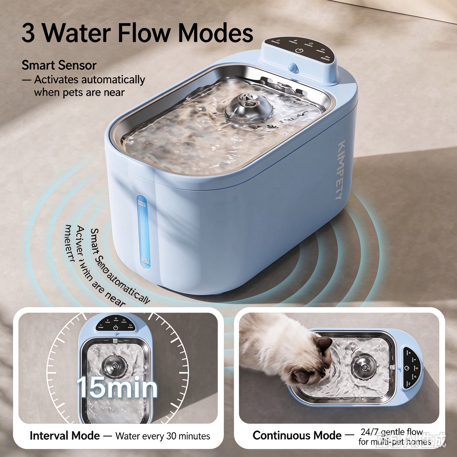 Detachable and washable cat water fountain with circulating fresh water—promotes healthy hydration, helps prevent urinary stones, and features long battery life. - Image 6