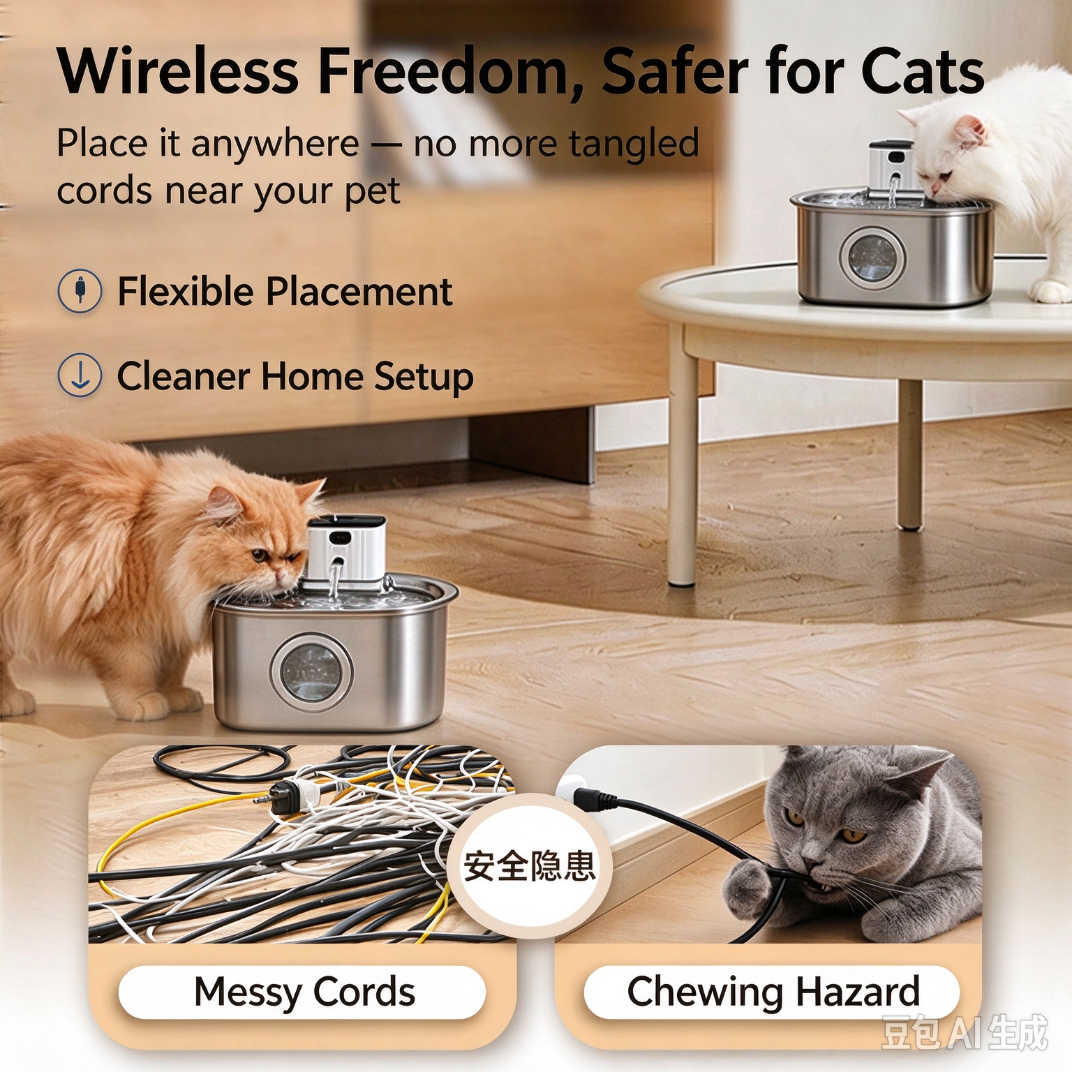 New Stainless Steel Smart Rechargeable Pet Water Fountain – Automatic Circulating Filtered Flowing Water Dispenser for Cats and Pets - Image 5