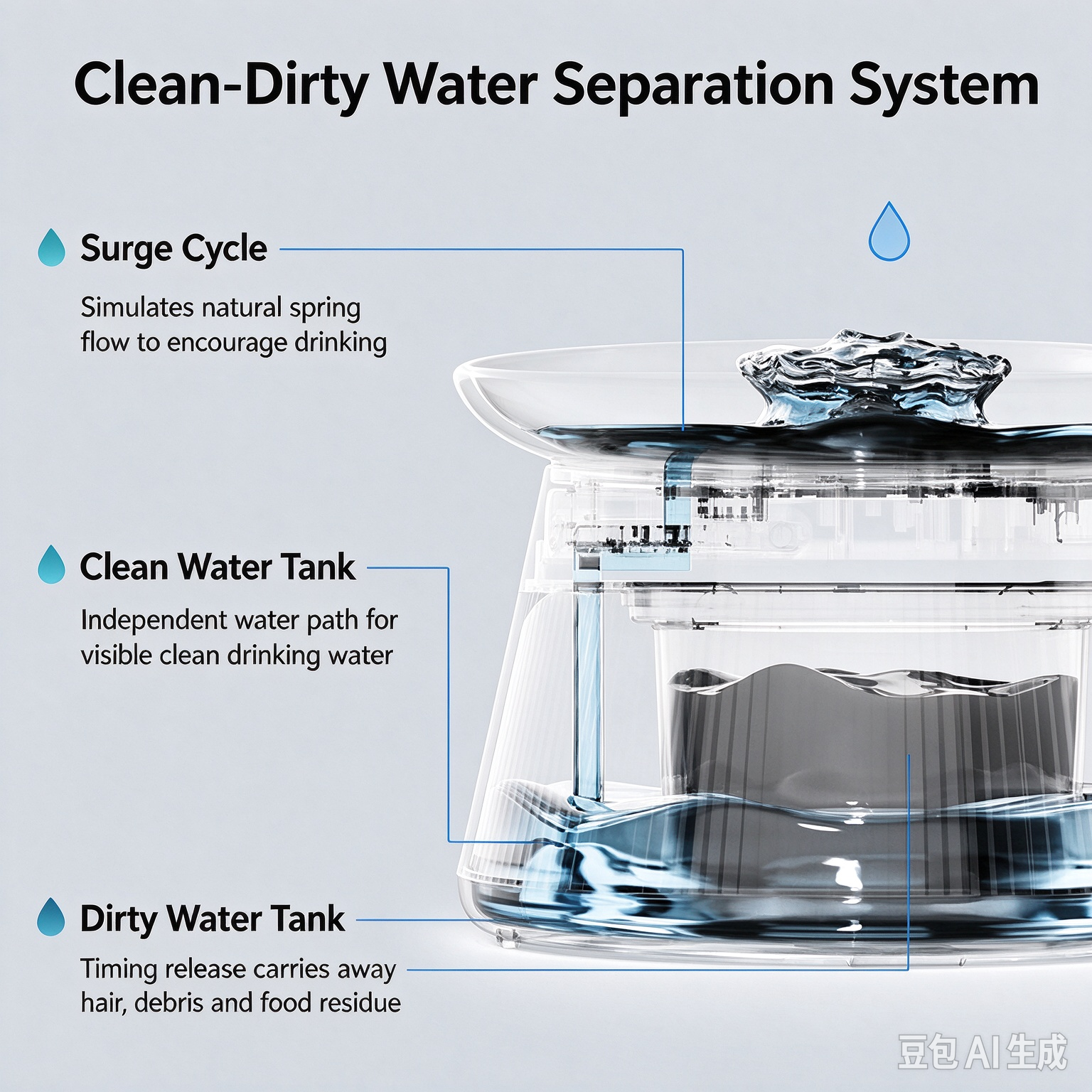 Smart Pet Water Fountain with Clean/Dirty Water Separation – Cordless, Silent, Automatic, and Consumable-Free - Image 5