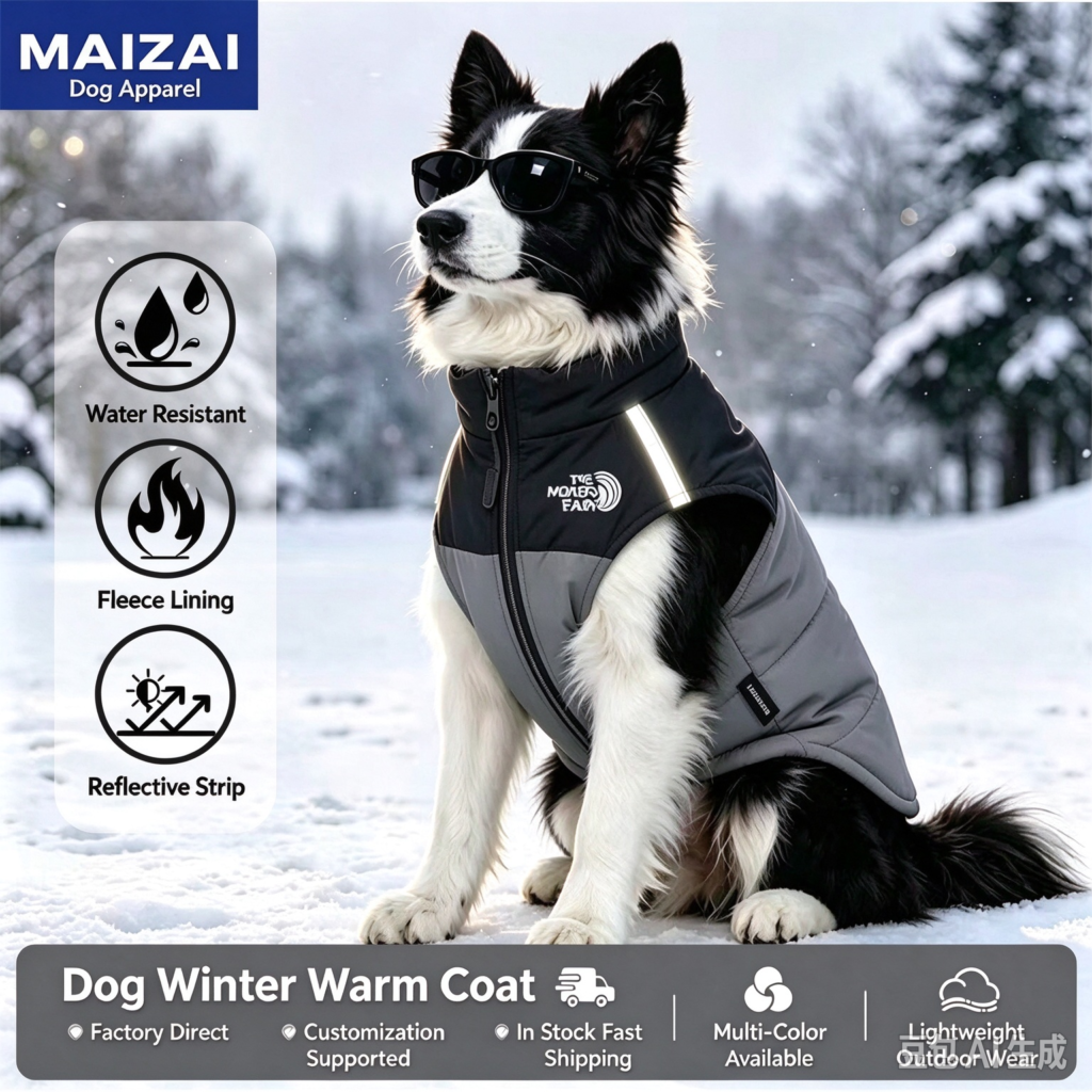 MAIZAI Dog Winter Warm Coat, water resistant fleece lined dog vest with reflective strip, lightweight outdoor pet jacket for medium and large dogs