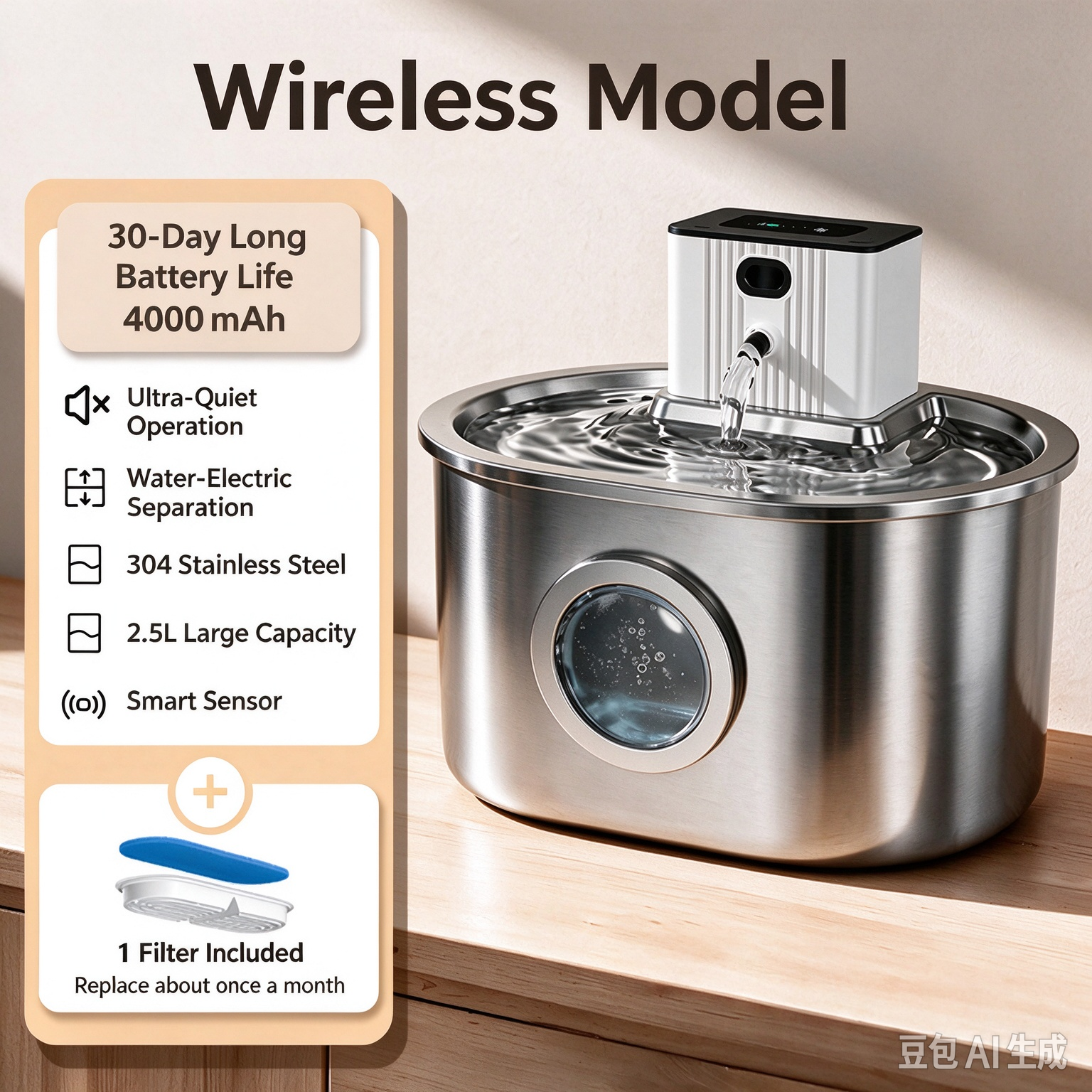 New Stainless Steel Smart Rechargeable Pet Water Fountain – Automatic Circulating Filtered Flowing Water Dispenser for Cats and Pets - Image 3