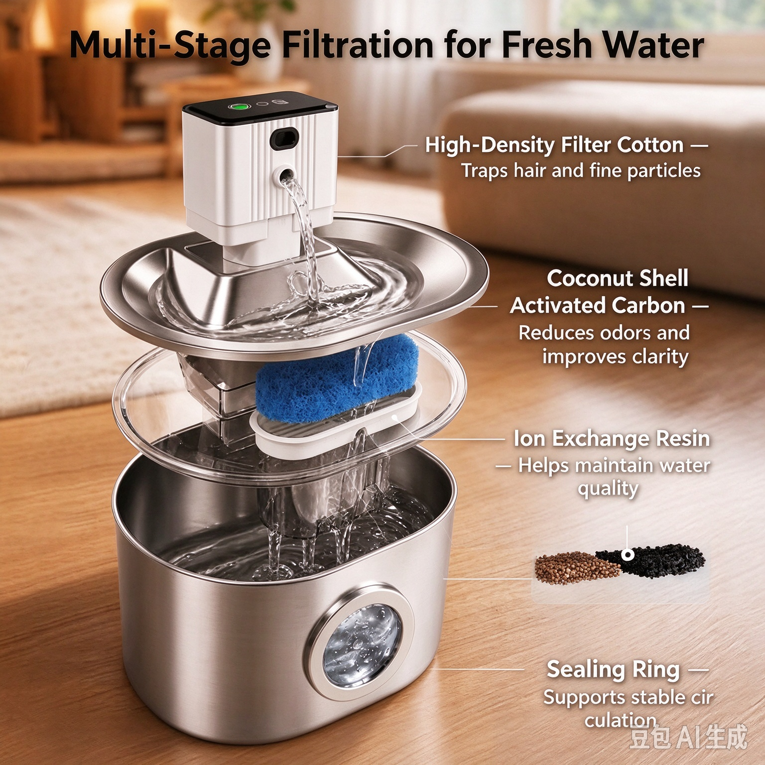 New Stainless Steel Smart Rechargeable Pet Water Fountain – Automatic Circulating Filtered Flowing Water Dispenser for Cats and Pets - Image 2