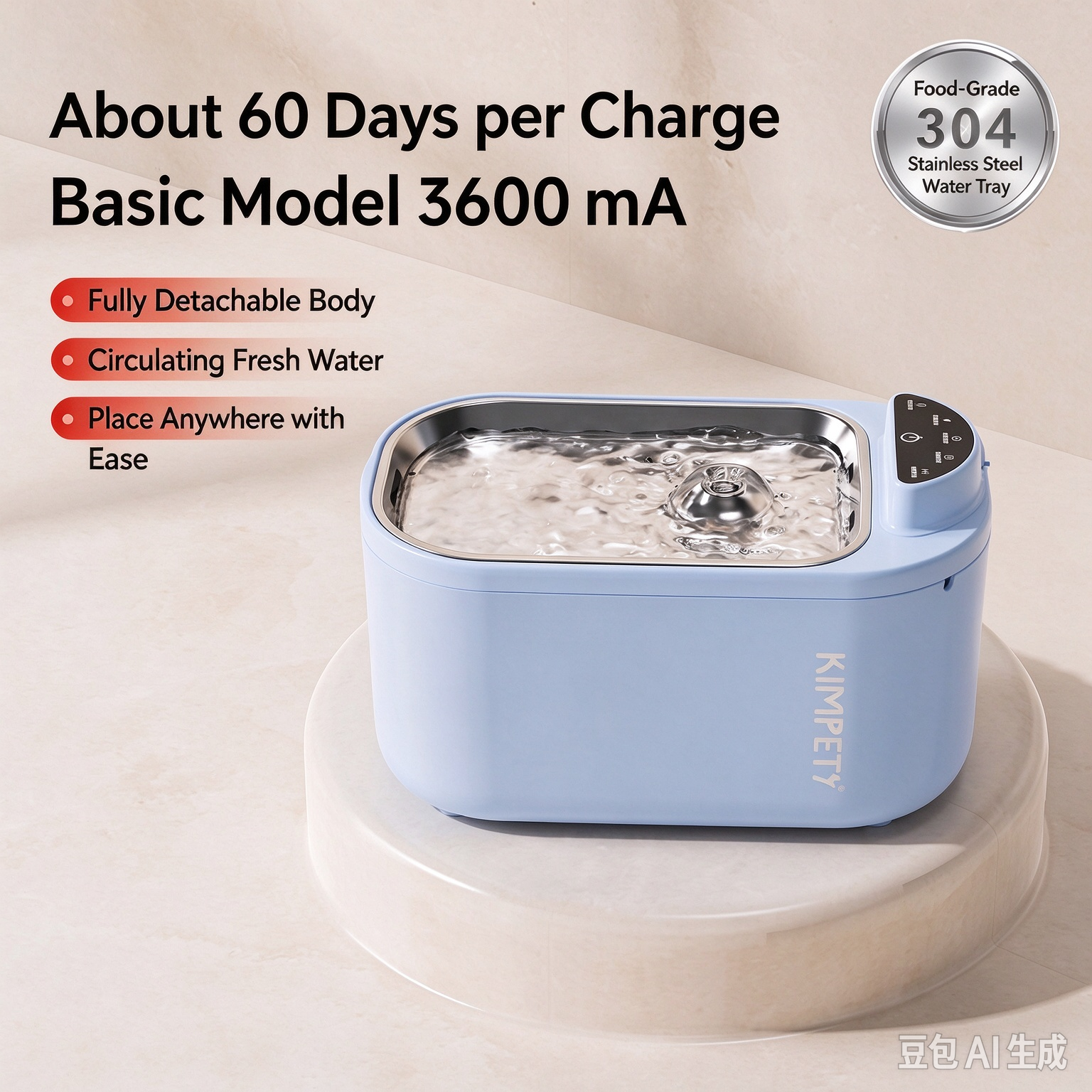 Detachable and washable cat water fountain with circulating fresh water—promotes healthy hydration, helps prevent urinary stones, and features long battery life. - Image 3