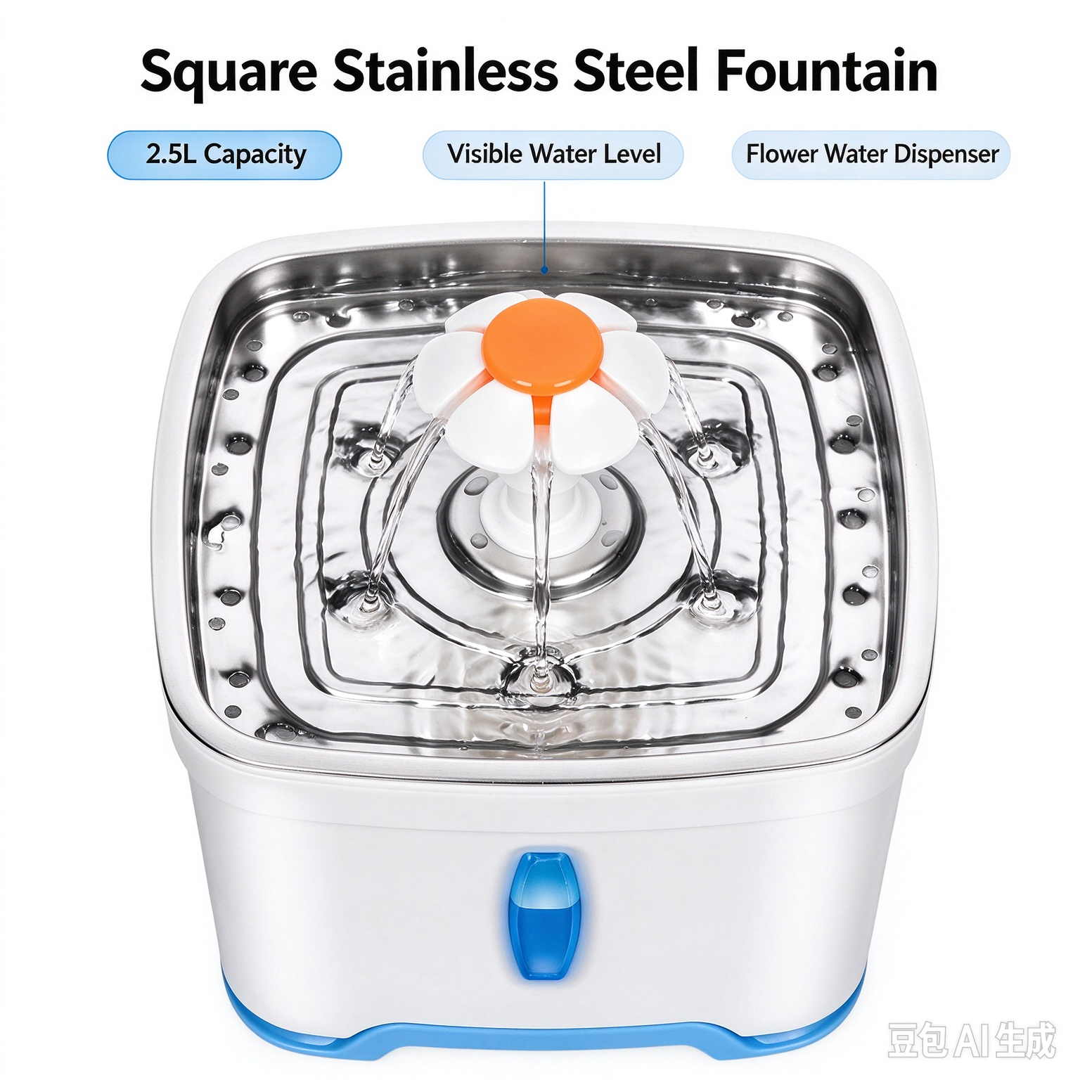 304 Stainless Steel Pet Smart Water Fountain 2.5L Silver Wing Cat Water Dispenser with Multi-Layer Filtration - Image 8