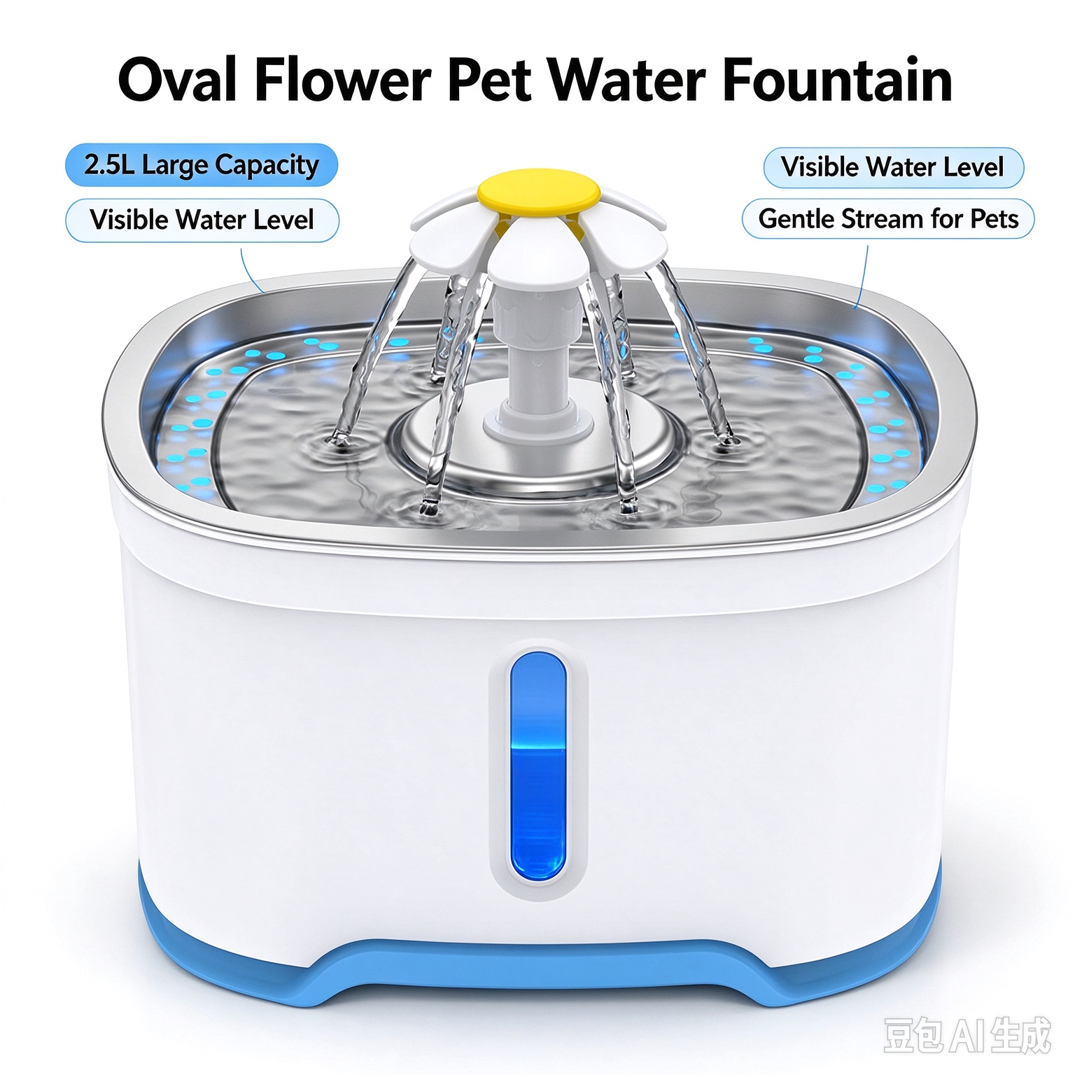304 Stainless Steel Pet Smart Water Fountain 2.5L Silver Wing Cat Water Dispenser with Multi-Layer Filtration - Image 2
