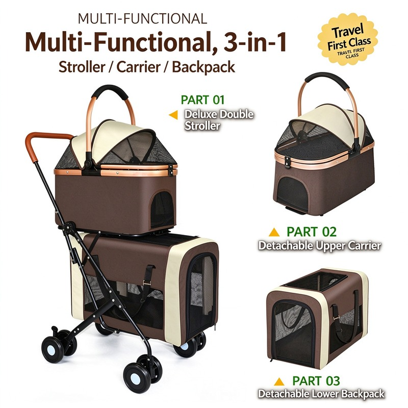 3-in-1 Double Layer Pet Stroller - Image 2
