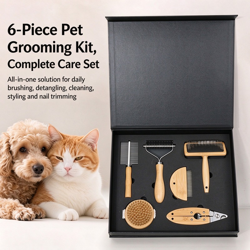 6-Piece Natural Bamboo Pet Grooming Kit - Image 2
