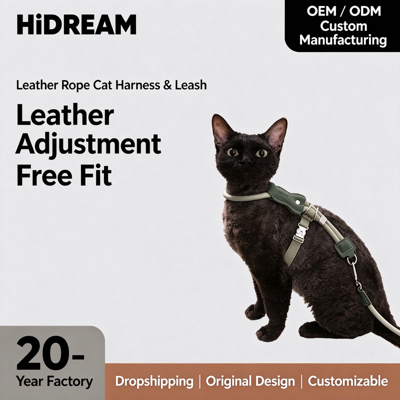 Leather Rope Cat Harness & Leather Leash Set