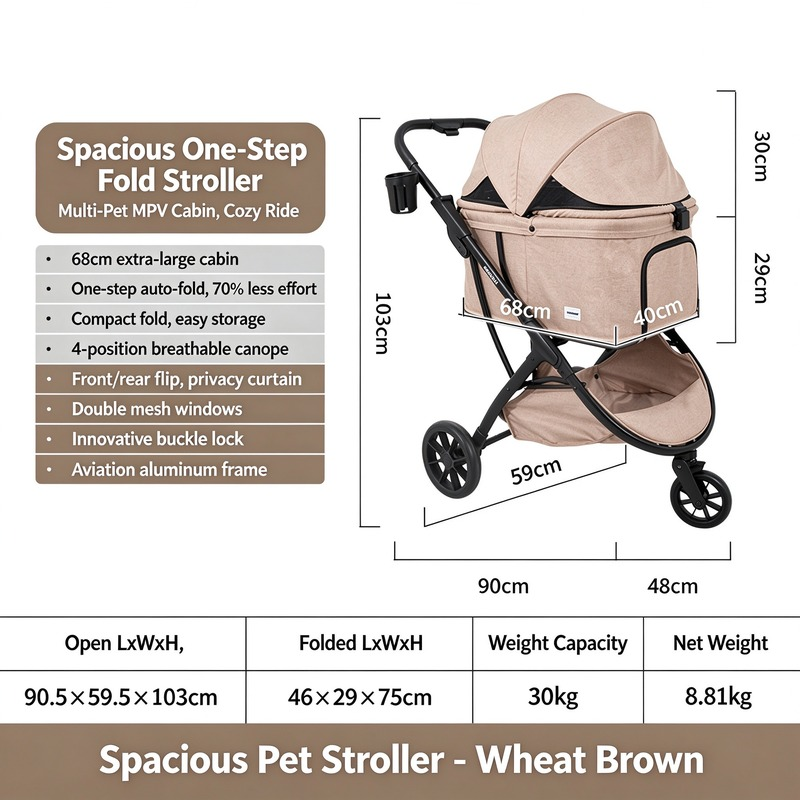 HIDREAM Spacious One-Step Fold Multi-Pet Stroller - Image 4
