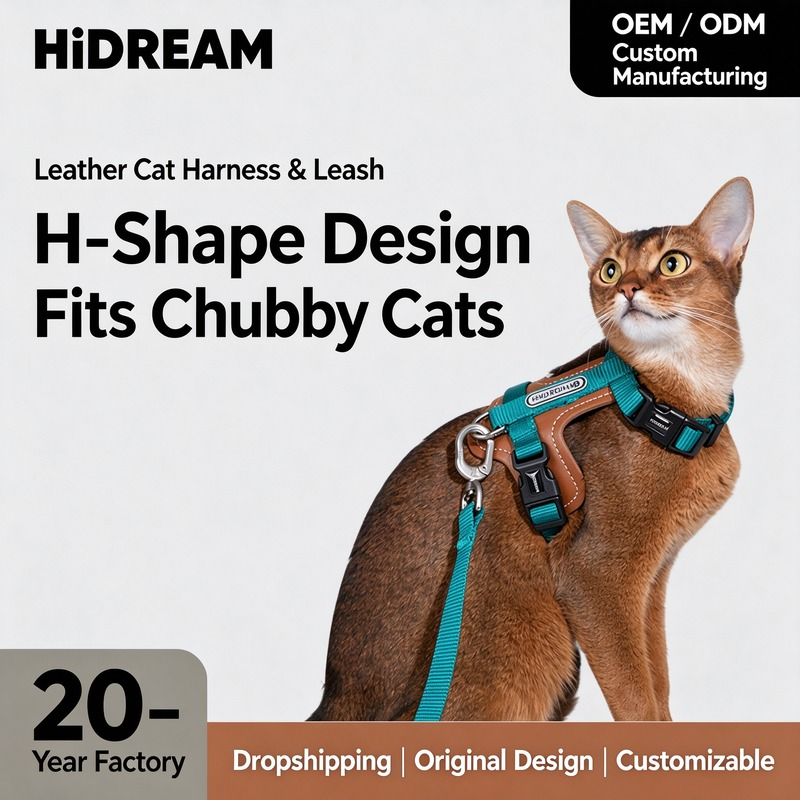 HIDREAM Leather Cat Harness & Leash Set