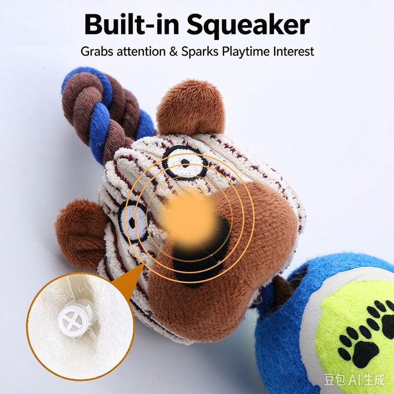 Squeaky Tennis Ball & Rope Dog Toy