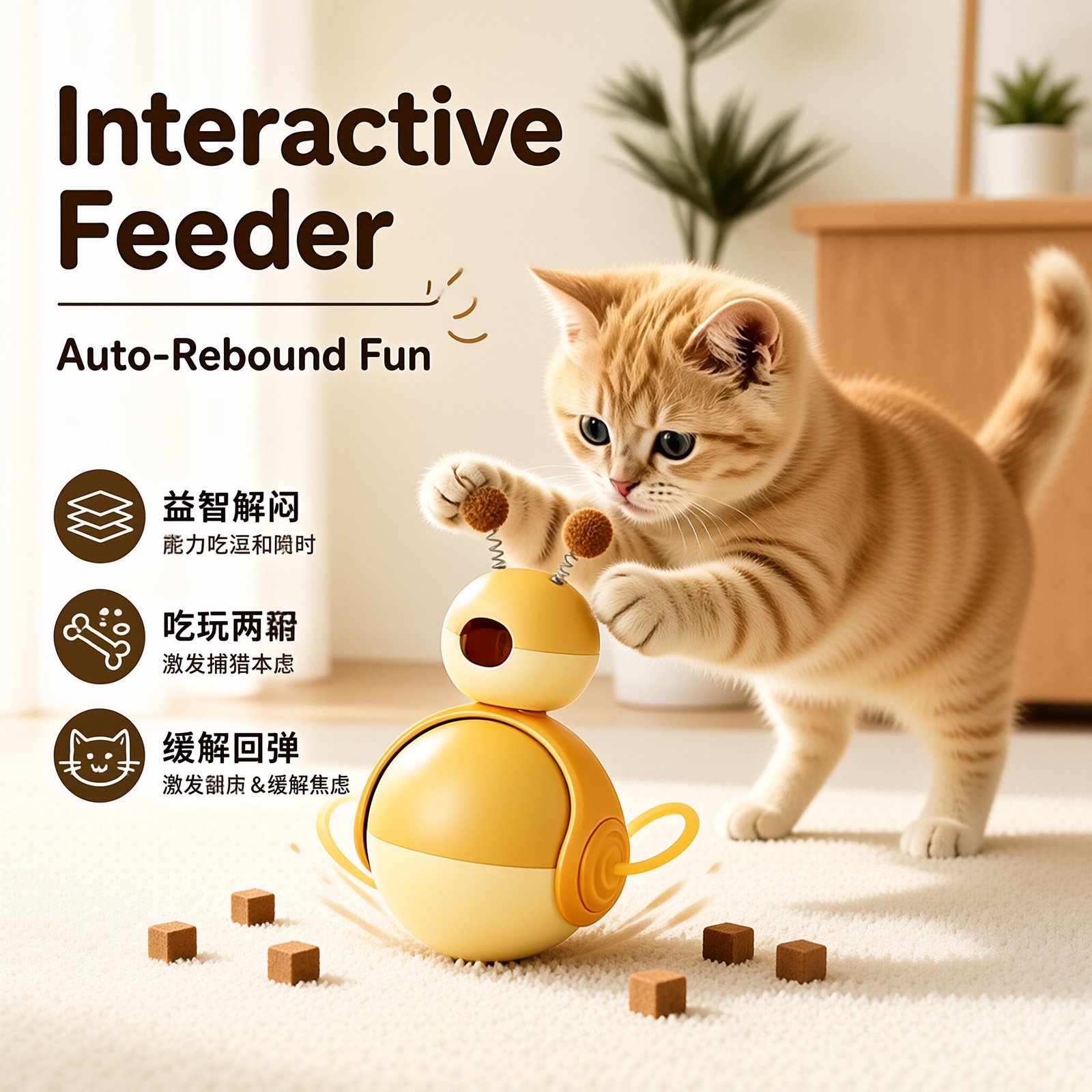 Snail Wobble Treat Dispensing Cat Toy, Spring Tentacle Interactive Puzzle Feeder for Cat Self Play - Image 5