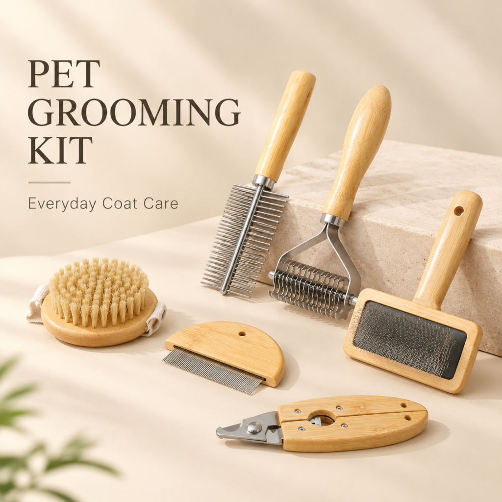 6-Piece Natural Bamboo Pet Grooming Kit