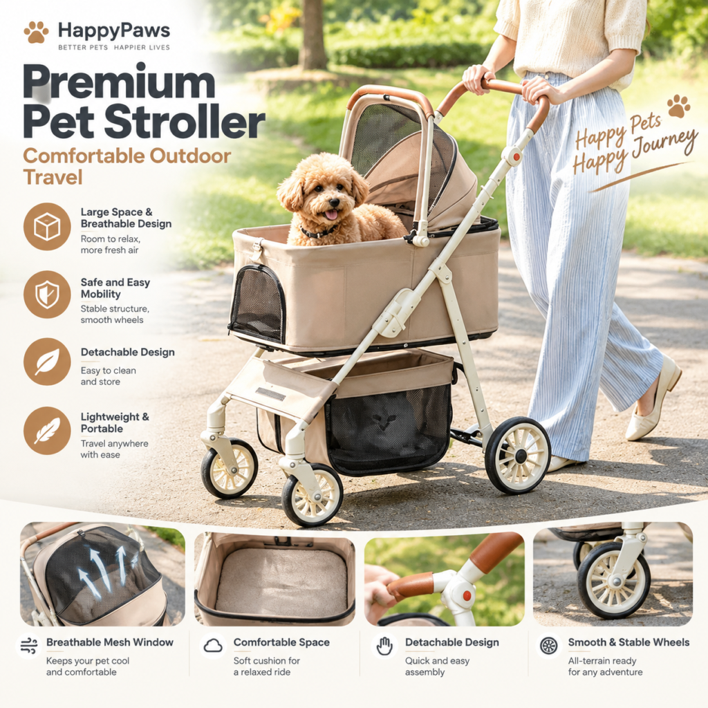 Detachable Pet Stroller & 2-in-1 Lightweight Dog Carrier