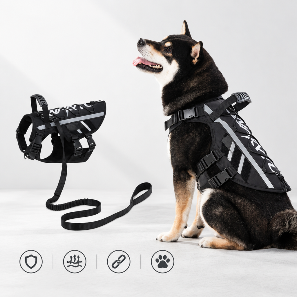 Tactical Dog Harness and Bungee Leash Set
