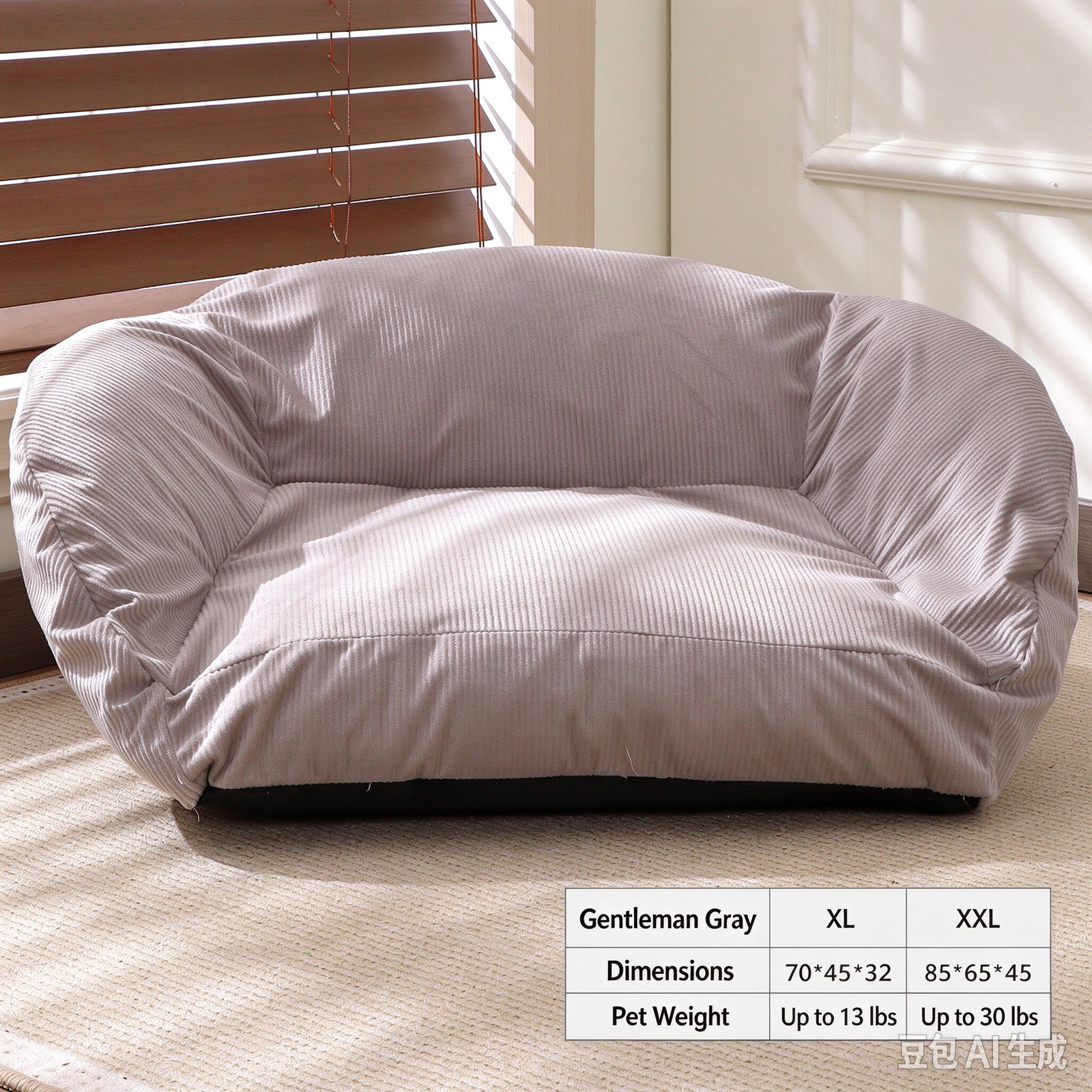 Light Green Vertical Stripe Curved Wrap-around Pet Sofa Bed, High Bolster Non-slip Fabric Dog Cat Couch, All-season Pet Sleeping Nest - Image 5