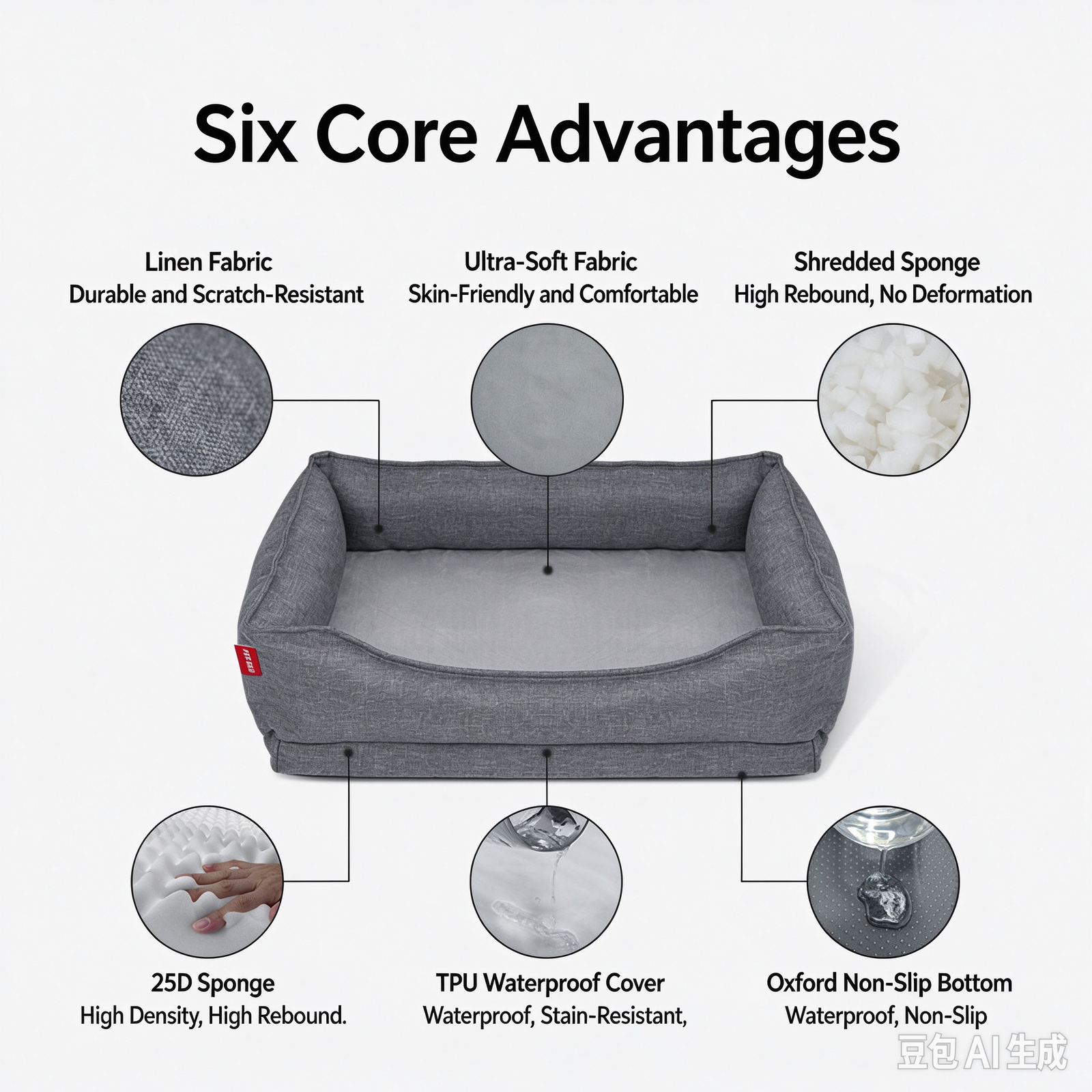 Linen Orthopedic Dog Bed & Waterproof Bolster Pet Sofa - Image 3