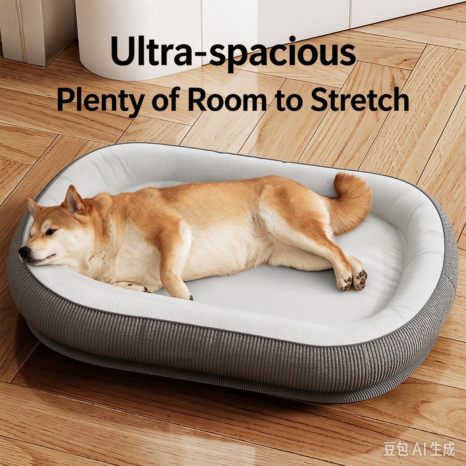 Simple Oval Striped Rim Pet Bed, Grey White Low Bolster Pet Couch, Breathable All-season Universal Dog & Cat Bed - Image 5