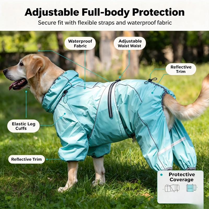 BEOW Waterproof & Windproof Full-Body Dog Raincoat with Reflective Trim - Image 2