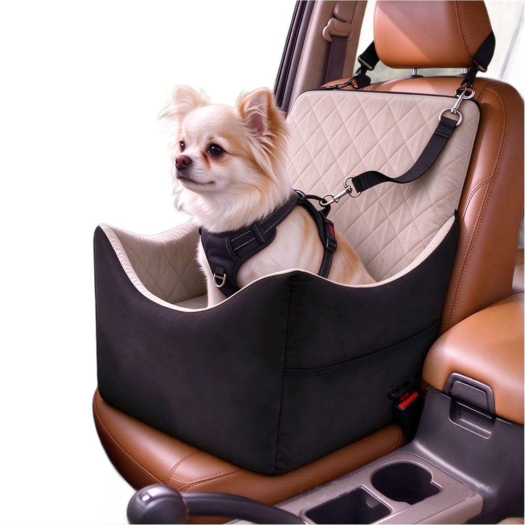 Dog booster car seat for small dogs, waterproof washable pet car seat bed with safety leash