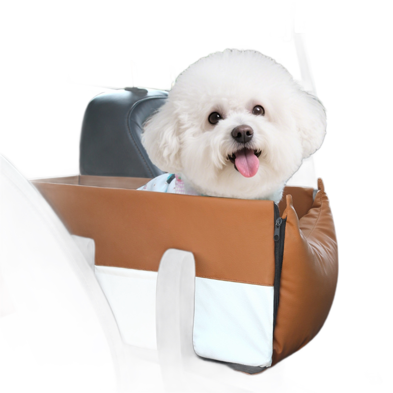 Color-block leather dog booster car seat, waterproof easy-clean pet car seat for small dogs