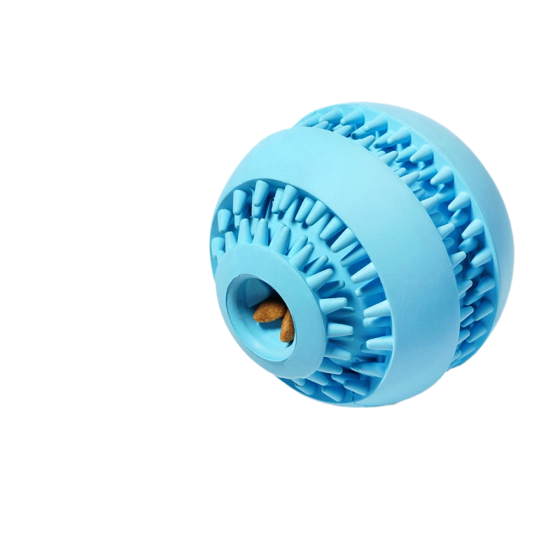 Rubber treat dispensing chew ball with soft spike texture, puzzle dog toy for snack filling