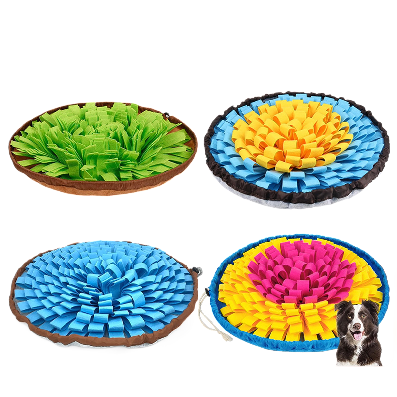 Pet snuffle mat, round fabric sniffing blanket, enrichment puzzle toy for dog foraging
