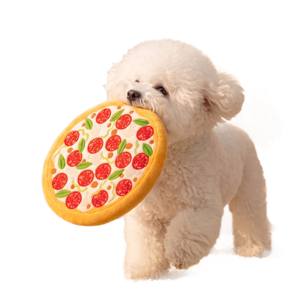 Pizza shaped plush squeaky dog toy, realistic food design chew companion toy for dogs
