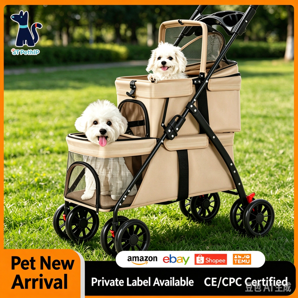 Double-Tier Pet Stroller & 2-in-1 Dog Cat Buggy