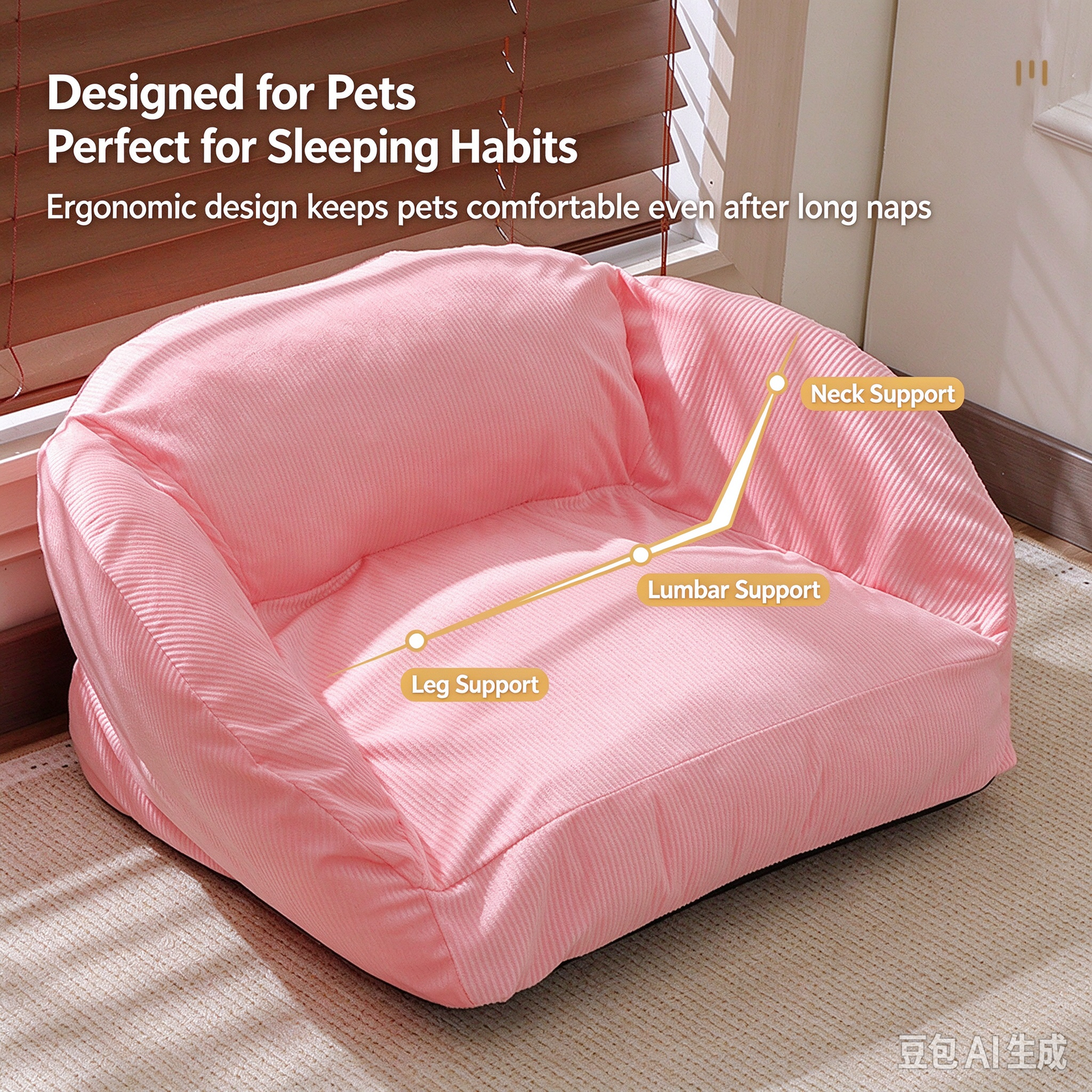 Light Green Vertical Stripe Curved Wrap-around Pet Sofa Bed, High Bolster Non-slip Fabric Dog Cat Couch, All-season Pet Sleeping Nest - Image 3