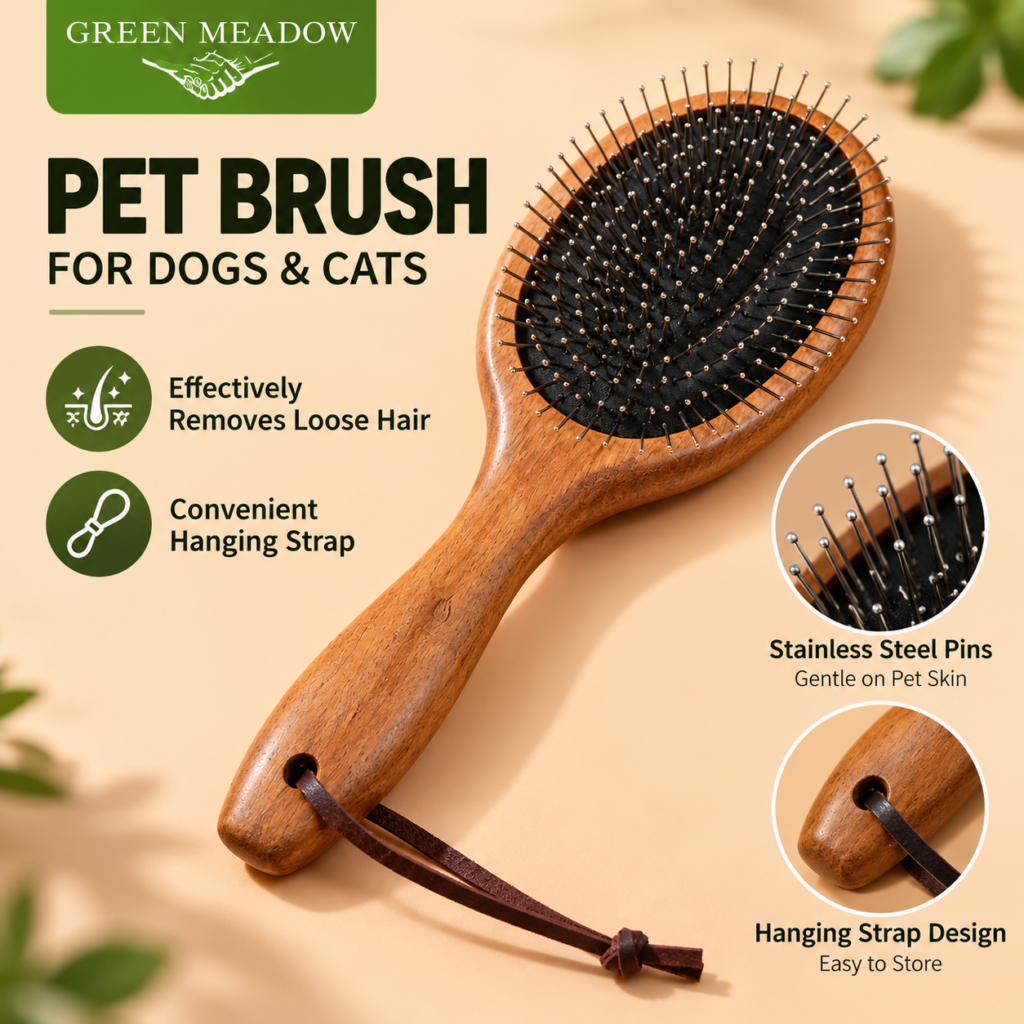 GREEN MEADOW Professional Wooden Pet Pin Brush