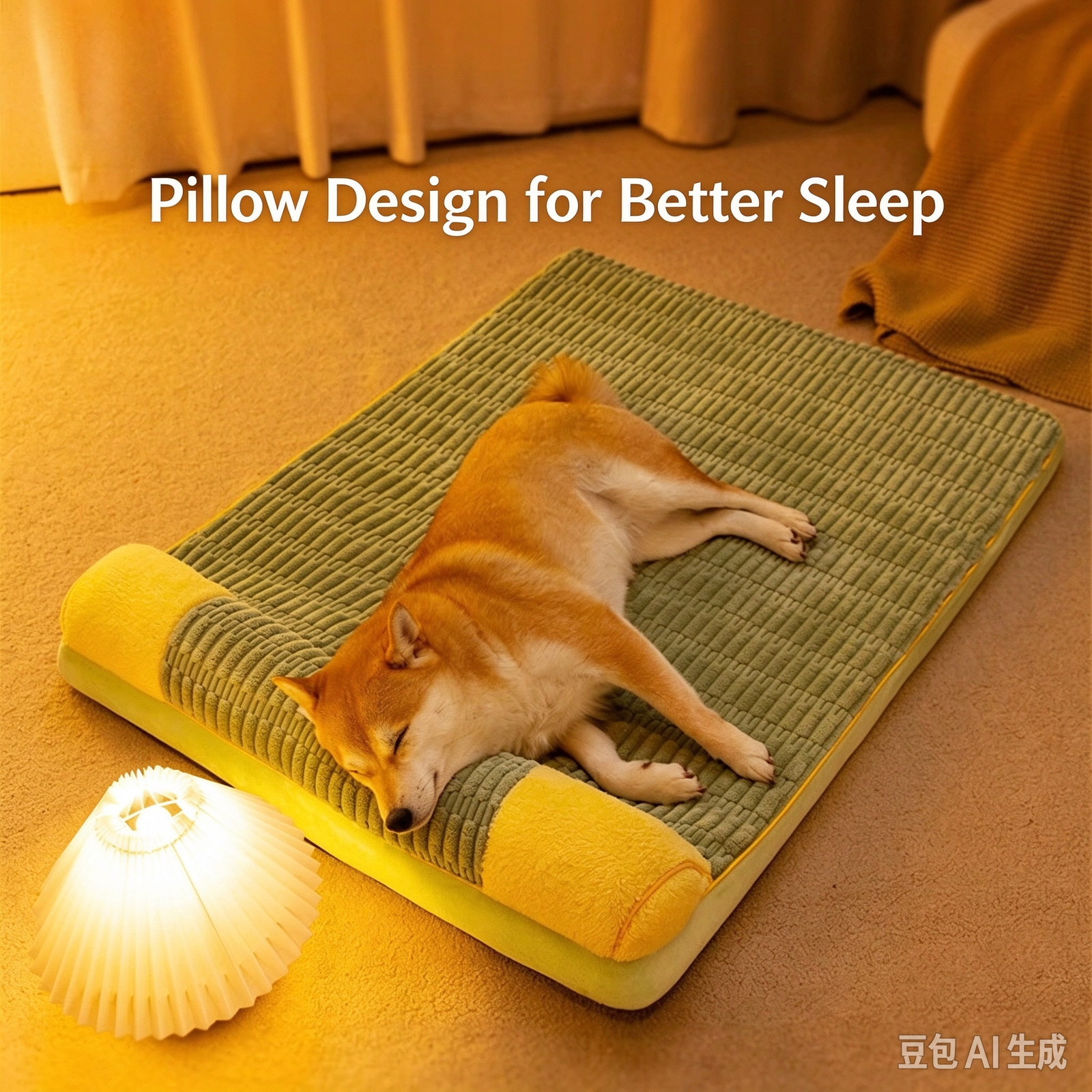 Corn Grain Plush Pet Mattress with Pillow, Neck Support Dog & Cat Cushion, Washable Pet Sleeping Pad with Contrast Binding - Image 3