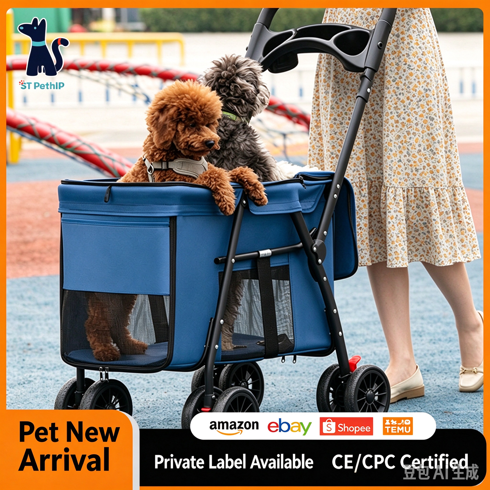 Multi-Functional Pet Stroller & 5-Window Breathable Dog Buggy