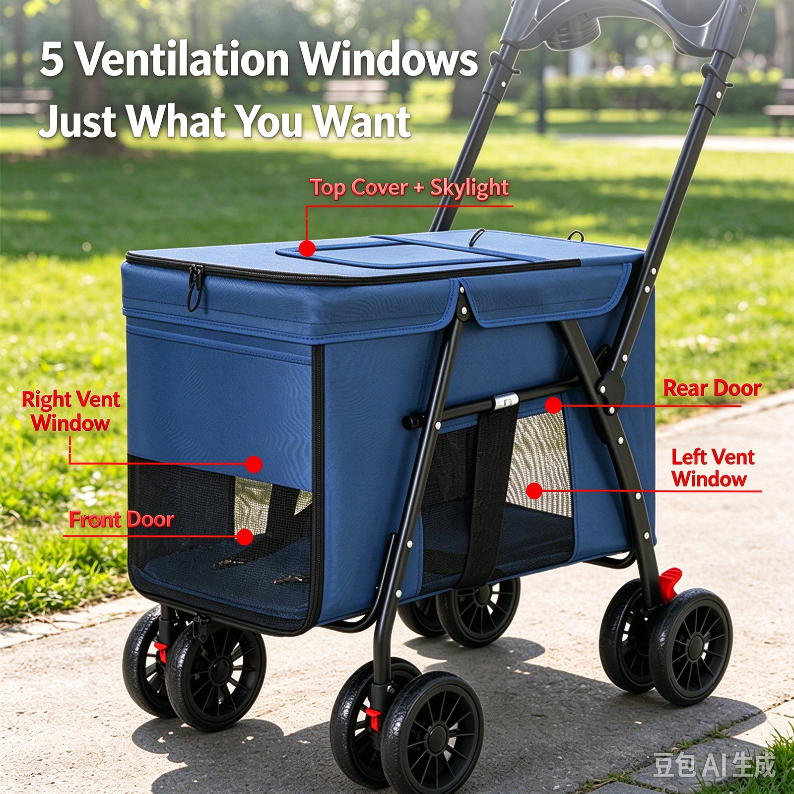 Multi-Functional Pet Stroller & 5-Window Breathable Dog Buggy - Image 3
