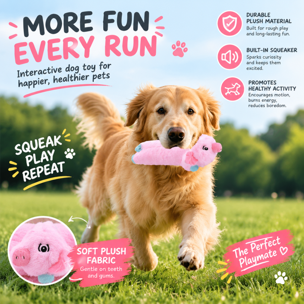 Squeaky Plush Piglet Dog Toy